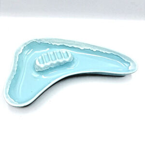 Vtg Shawnee 300 MCM Boomerang Aqua Green Ashtray White Drip Glaze Retro Large